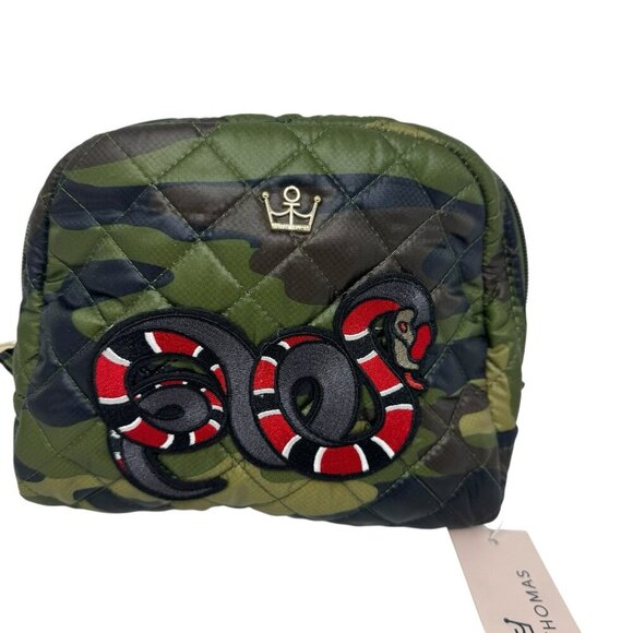 OLIVER THOMAS quilted Makeup Bag Cosmetic case Medium camo with snake patch NWT - Picture 1 of 7
